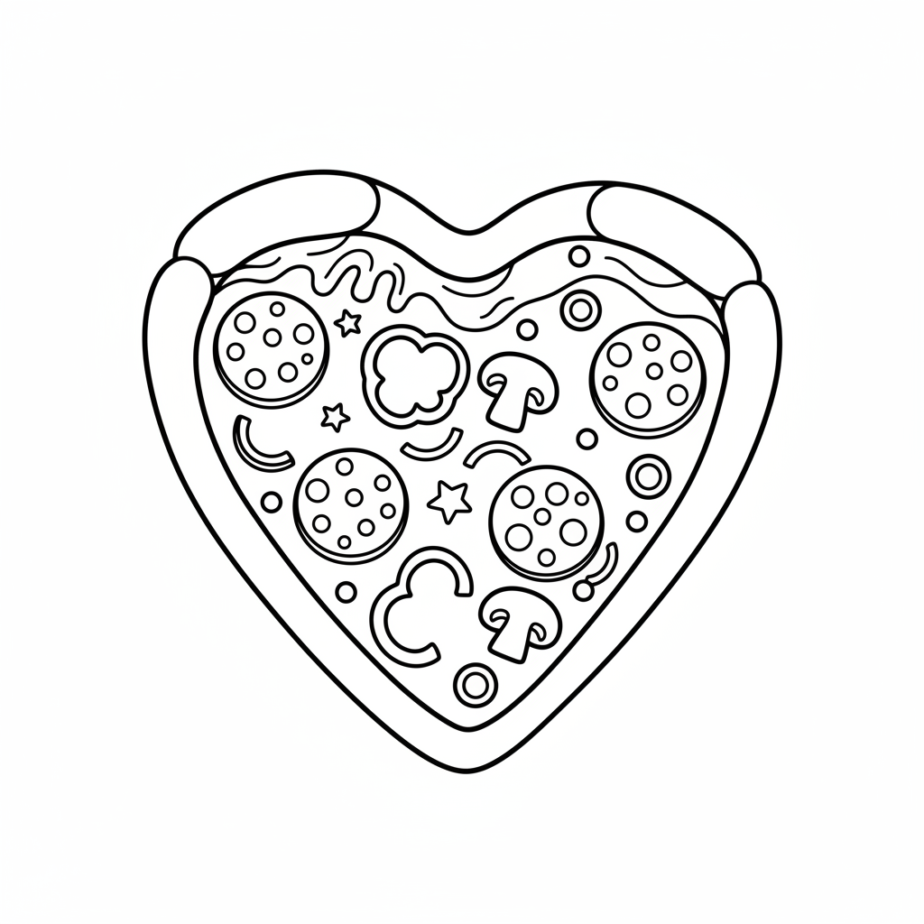 Heart pizza fun food creative slice - Free Printable Coloring Page Heart pizza fun food creative slice - Free Printable Coloring Page