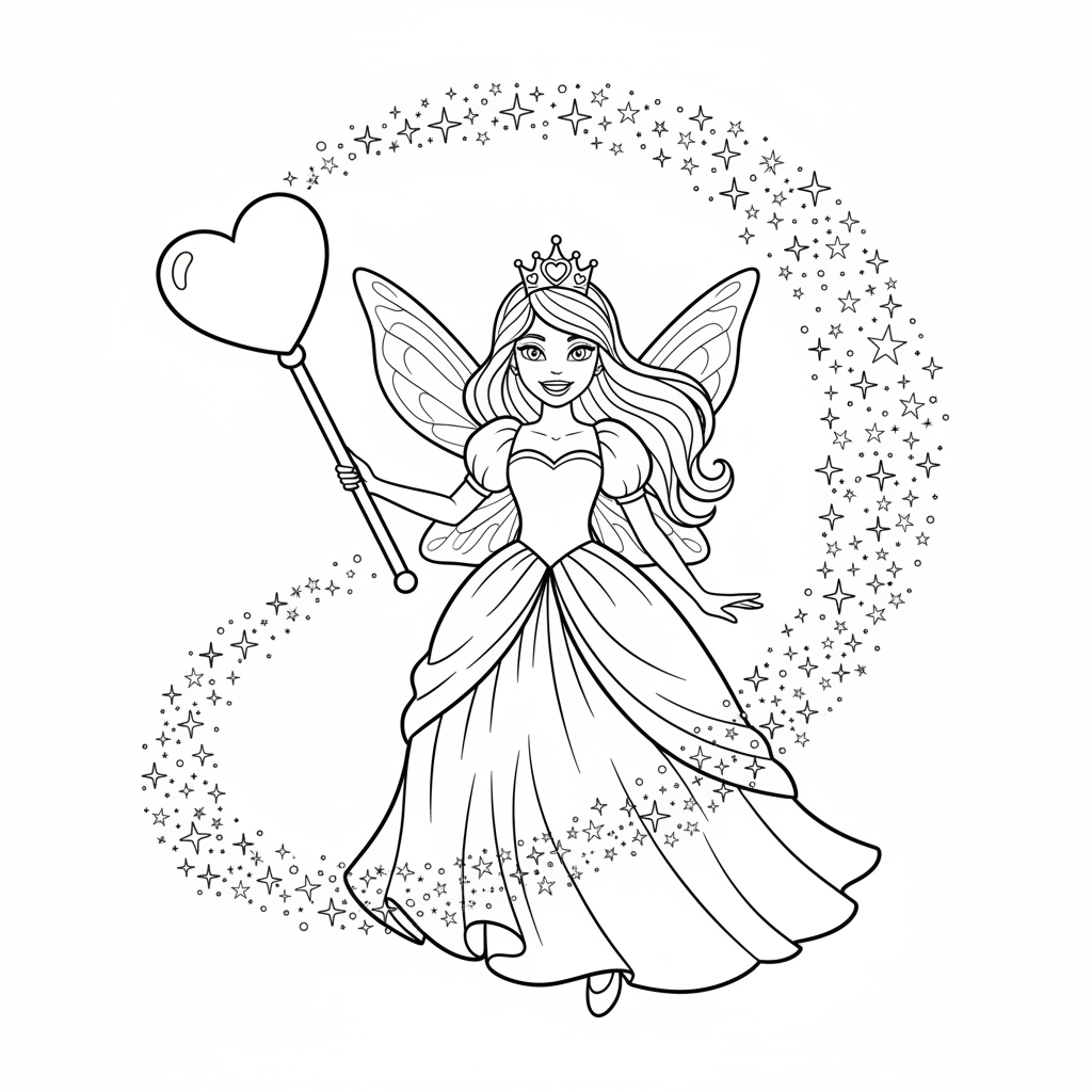 Bacchetta magica a forma di cuore, fata principessa scintillante - Disegno da colorare gratuito Bacchetta magica a forma di cuore, fata principessa scintillante - Disegno da colorare gratuito
