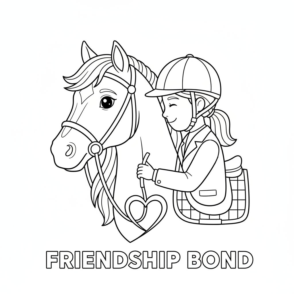 Paard en ruiter portretteren samen band - Gratis afdrukbare kleurplaat