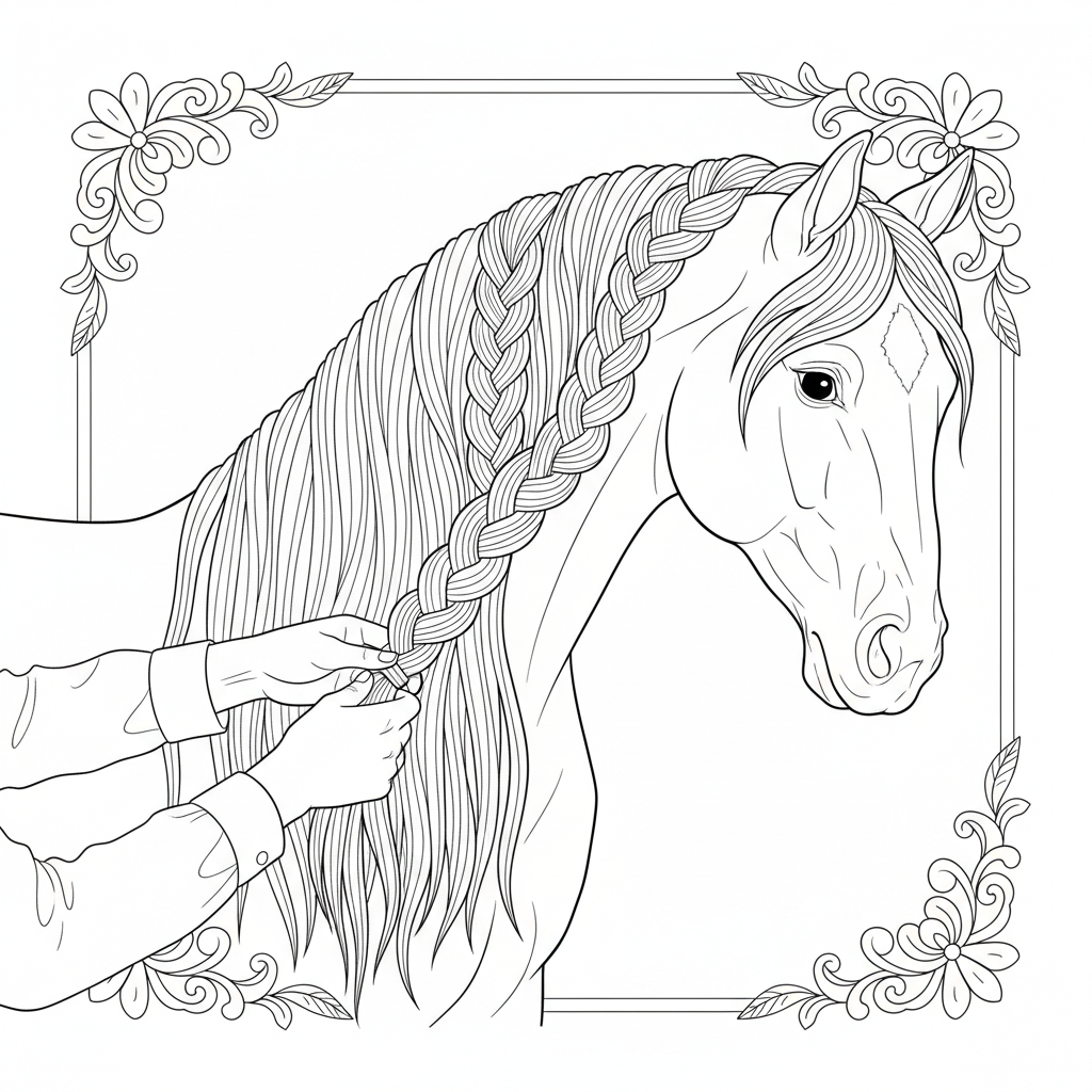 Horse Braiding Mane Styling - Free Printable Coloring Page Horse Braiding Mane Styling - Free Printable Coloring Page