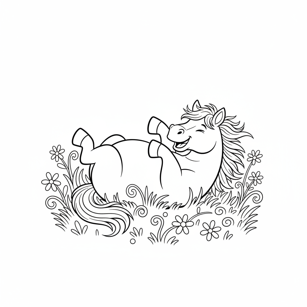 Horse rolling in grass happy relaxed - Free Printable Coloring Page Horse rolling in grass happy relaxed - Free Printable Coloring Page