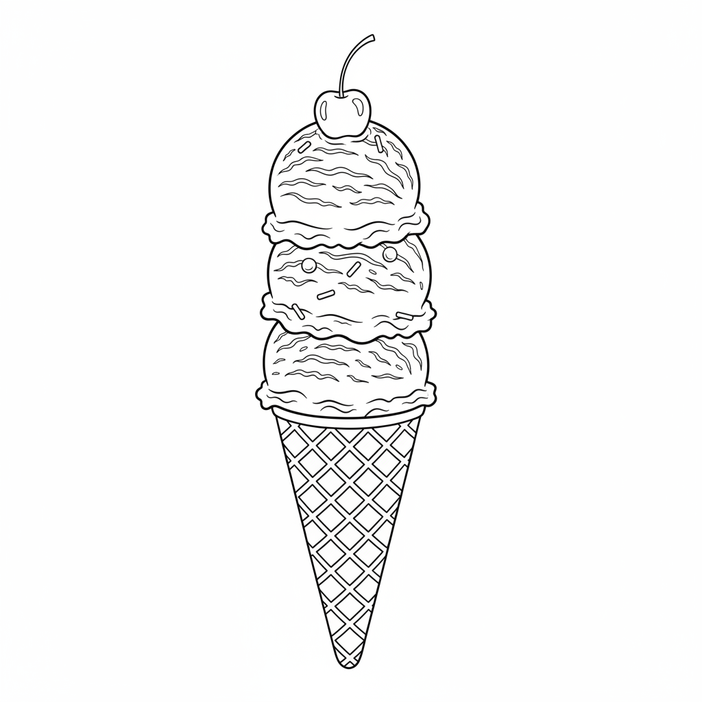 Ice Cream Cone Triple Scoop - Free Printable Coloring Page Ice Cream Cone Triple Scoop - Free Printable Coloring Page