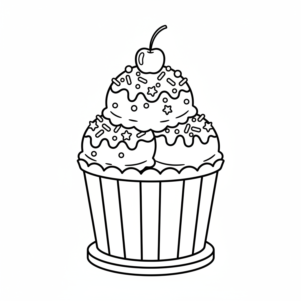 Ice cream cup with sprinkles colorful topping - Free Printable Coloring Page Ice cream cup with sprinkles colorful topping - Free Printable Coloring Page