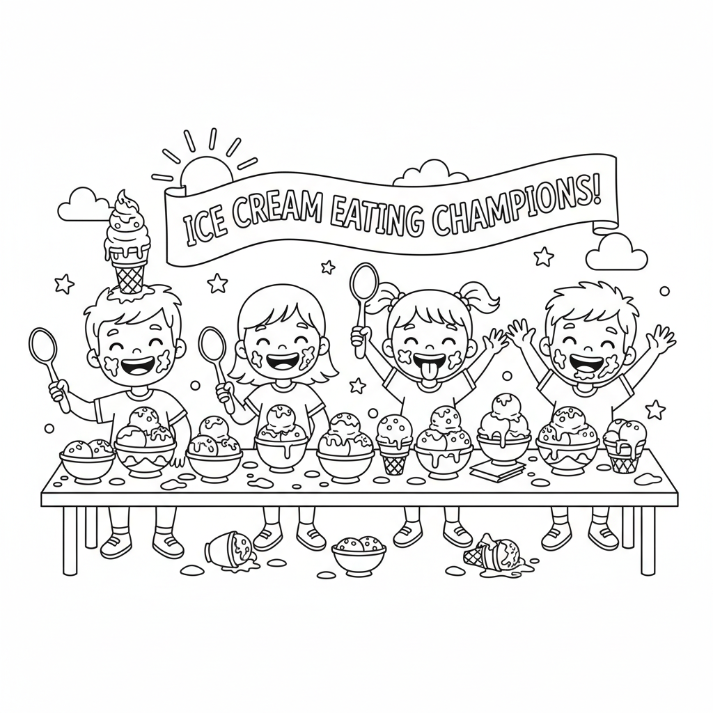 Rolig tävling för glassätare - Gratis utskrivbar målarbild