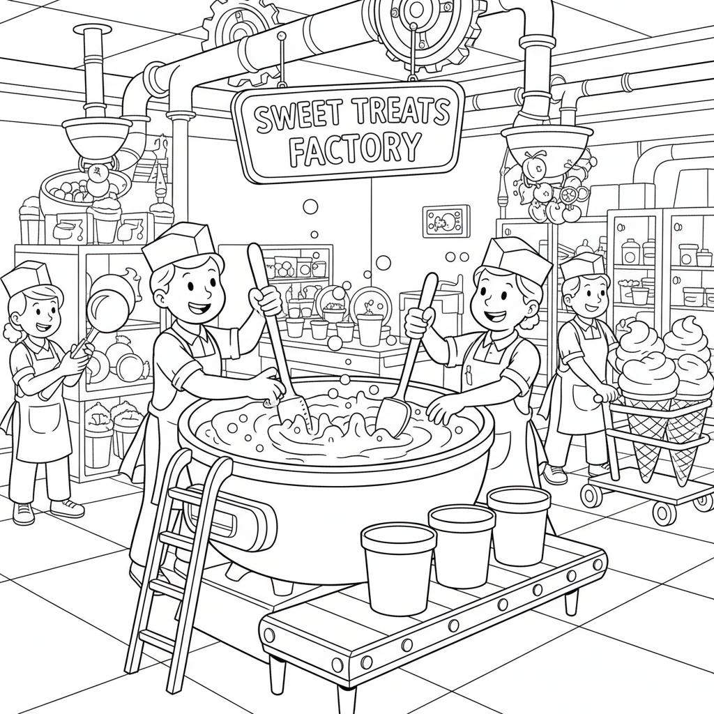 Glassfabriksarbetare som gör sats i enorm mixer - Gratis utskrivbar målarbild