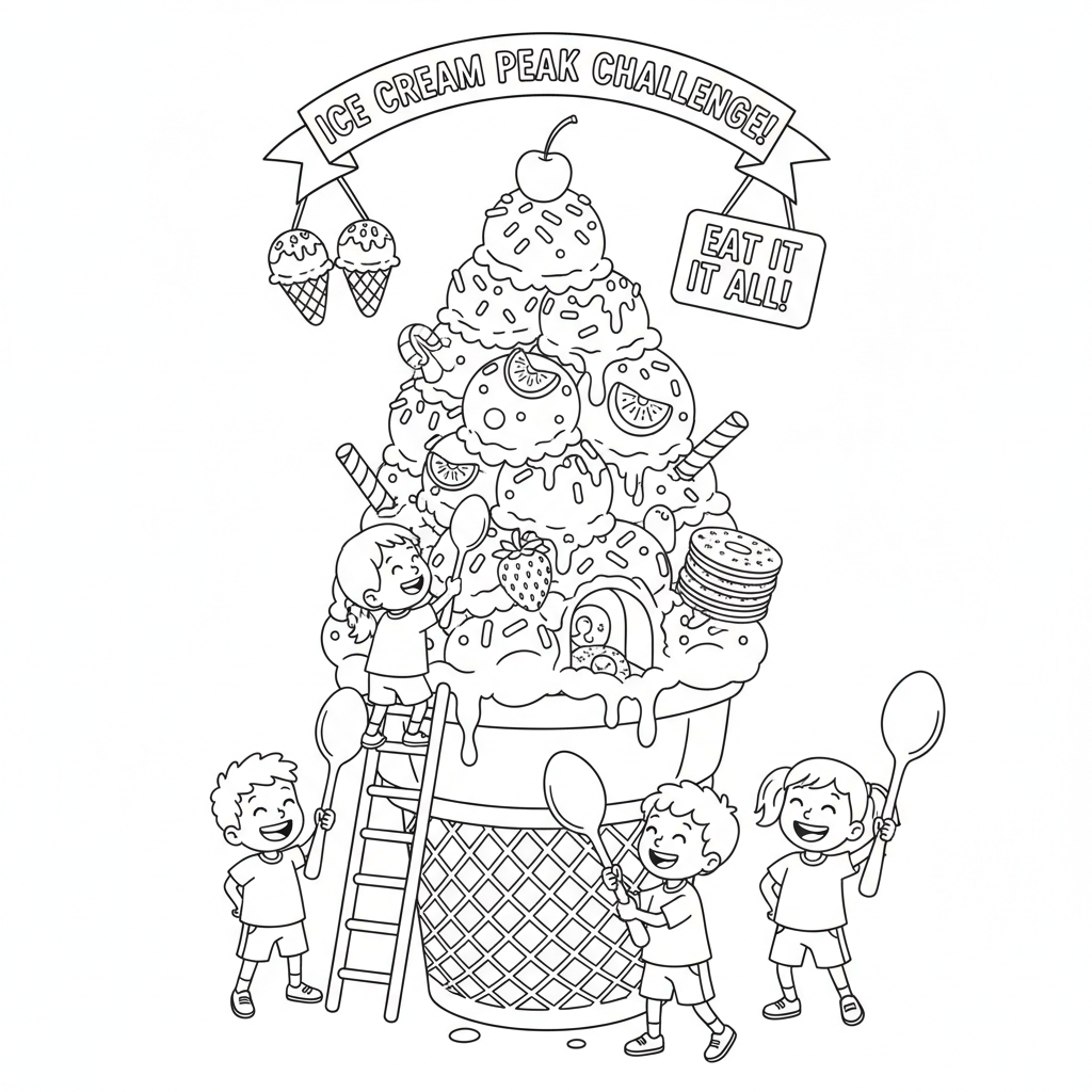 Glassbergets enorma serveringsutmaning - Gratis utskrivbar målarbild Glassbergets enorma serveringsutmaning - Gratis utskrivbar målarbild