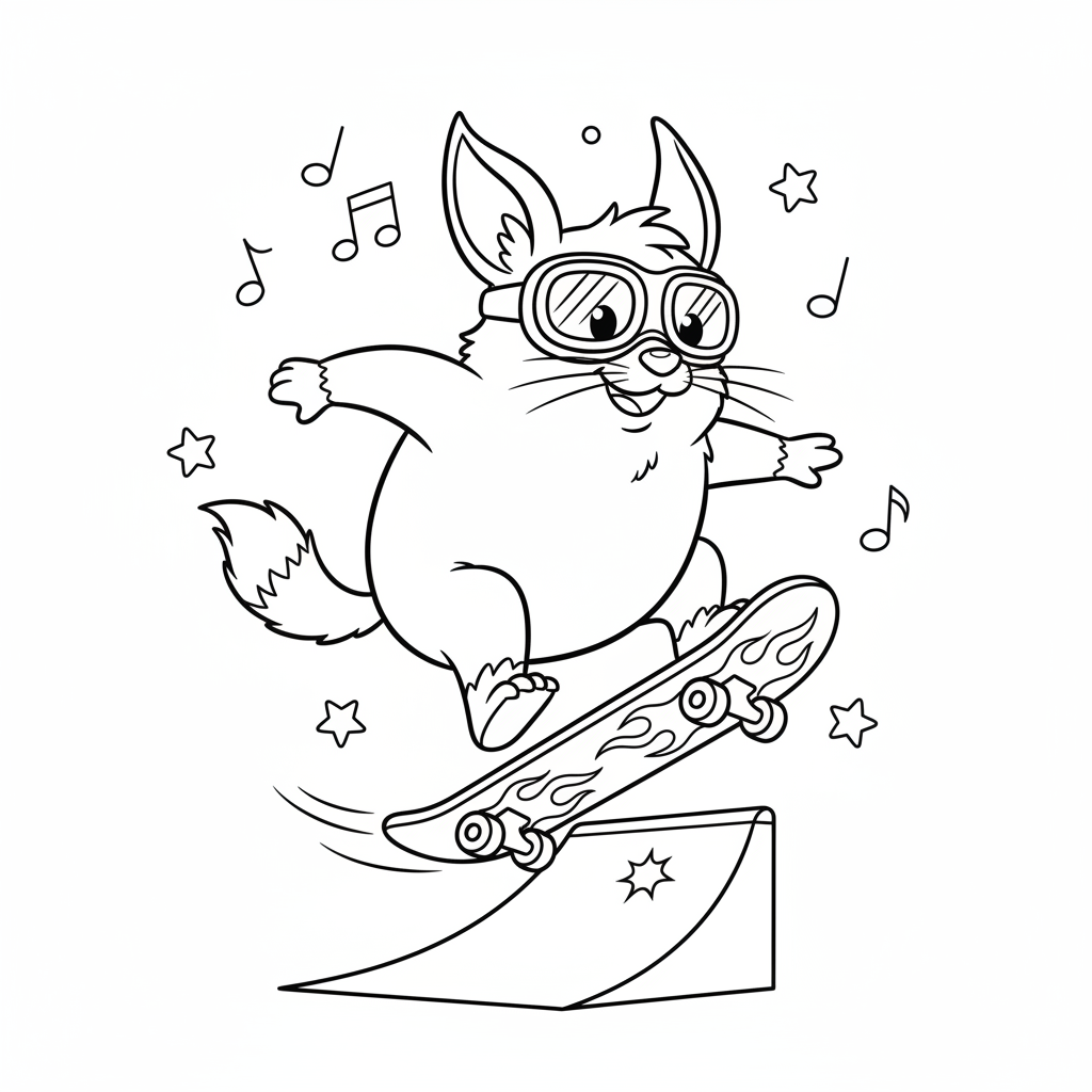 A cute mischievous creature riding skateboard doing trick cool - Free Printable Coloring Page A cute mischievous creature riding skateboard doing trick cool - Free Printable Coloring Page