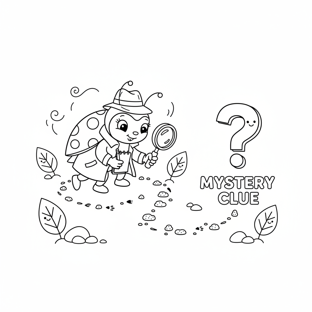 Détective coccinelle suivant une piste de miettes, indice mystérieux - Free Printable Coloring Page Détective coccinelle suivant une piste de miettes, indice mystérieux - Free Printable Coloring Page