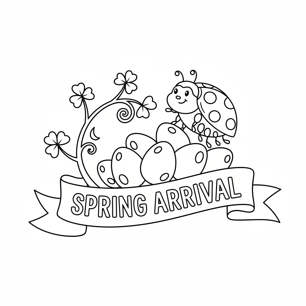 Ladybug hatching from eggs spring arrival - Free Printable Coloring Page Ladybug hatching from eggs spring arrival - Free Printable Coloring Page