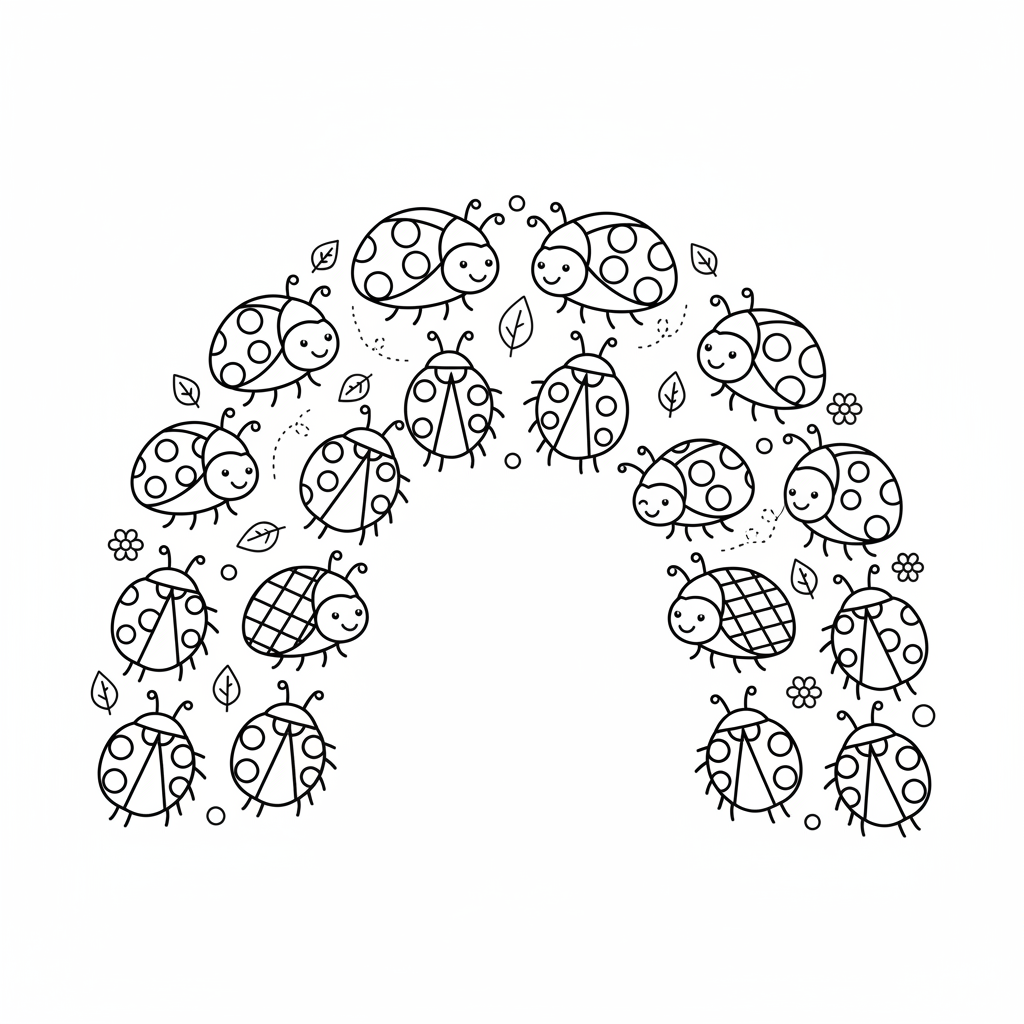 lieveheersbeestje in regenboogkleuren, diverse soorten en varianten - Free Printable Coloring Page lieveheersbeestje in regenboogkleuren, diverse soorten en varianten - Free Printable Coloring Page