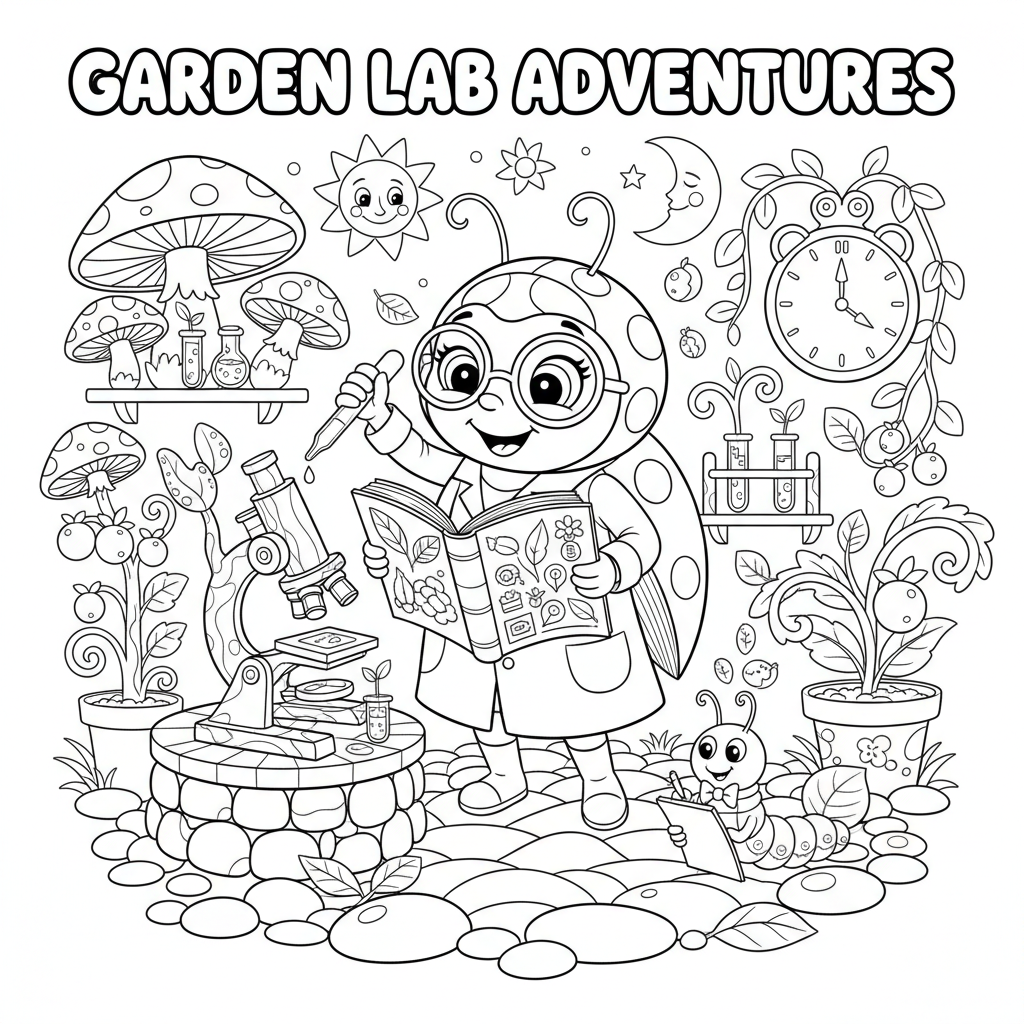 Lieveheersbeestje wetenschapper microscoop onderzoekstuin laboratorium - Gratis afdrukbare kleurplaat Lieveheersbeestje wetenschapper microscoop onderzoekstuin laboratorium - Gratis afdrukbare kleurplaat