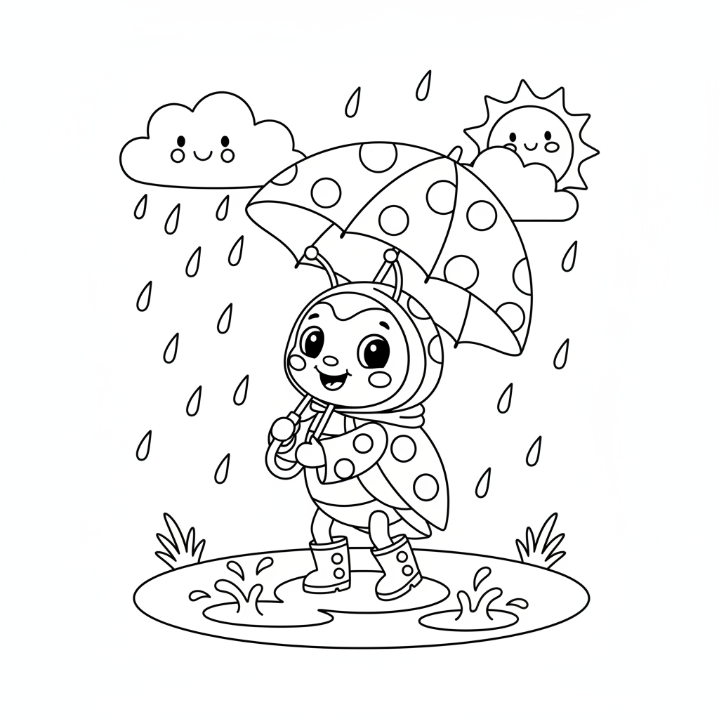 Lieveheersbeestje paraplu regenbescherming schattige wandelparaplu - Free Printable Coloring Page Lieveheersbeestje paraplu regenbescherming schattige wandelparaplu - Free Printable Coloring Page