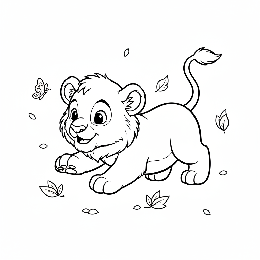 Lejonunge leker och hoppar sött - Free Printable Coloring Page