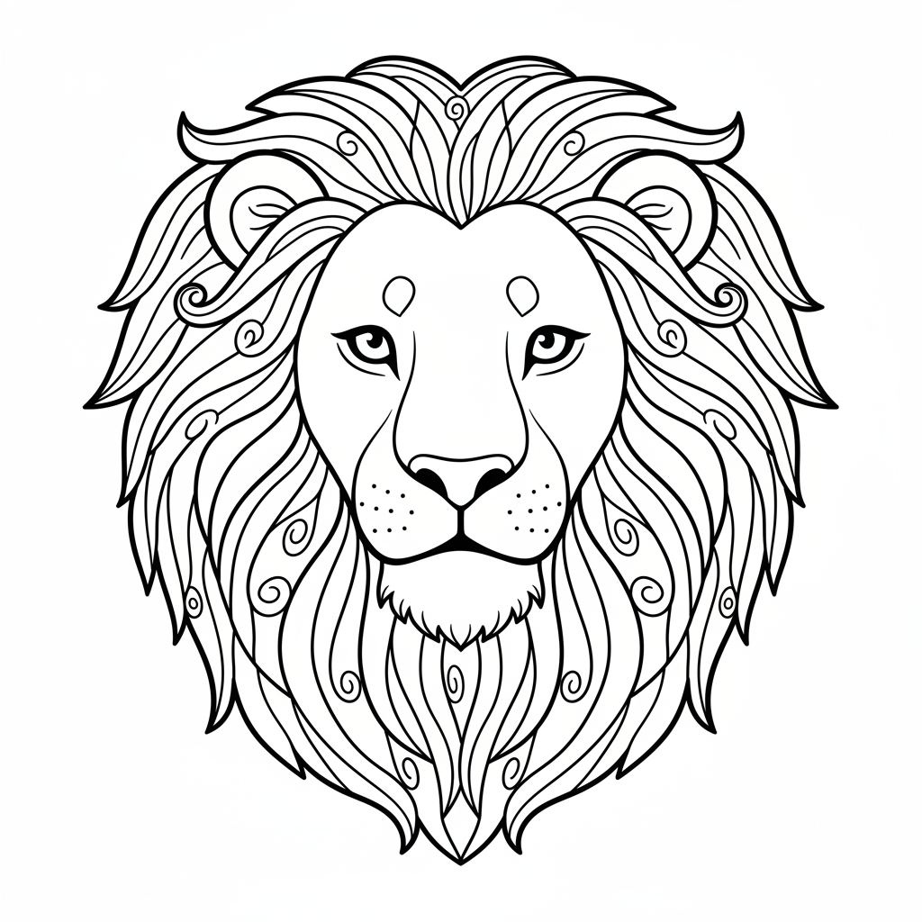 Lion portrait detailed mane close up regal - Free Printable Coloring Page Lion portrait detailed mane close up regal - Free Printable Coloring Page