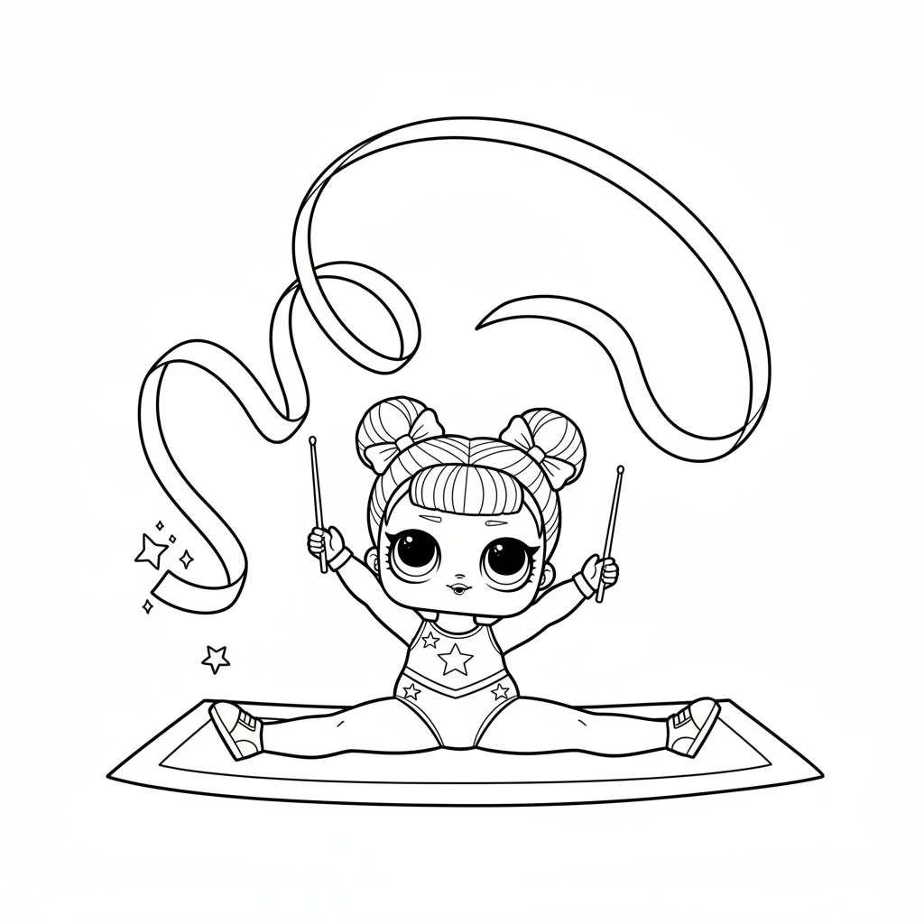 La gymnaste LOL fait un grand écart avec un ruban - Coloriage gratuit à imprimer