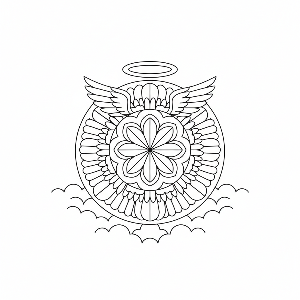 Ängel mandala vingar halo himmelsk design - Gratis utskrivbar målarbild Ängel mandala vingar halo himmelsk design - Gratis utskrivbar målarbild