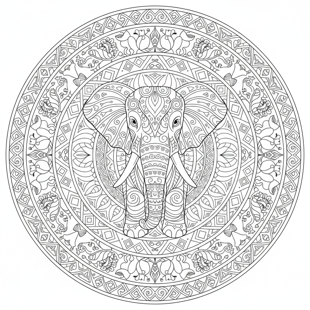 Animal Mandala With Elephant Coloring Page - Free Printable