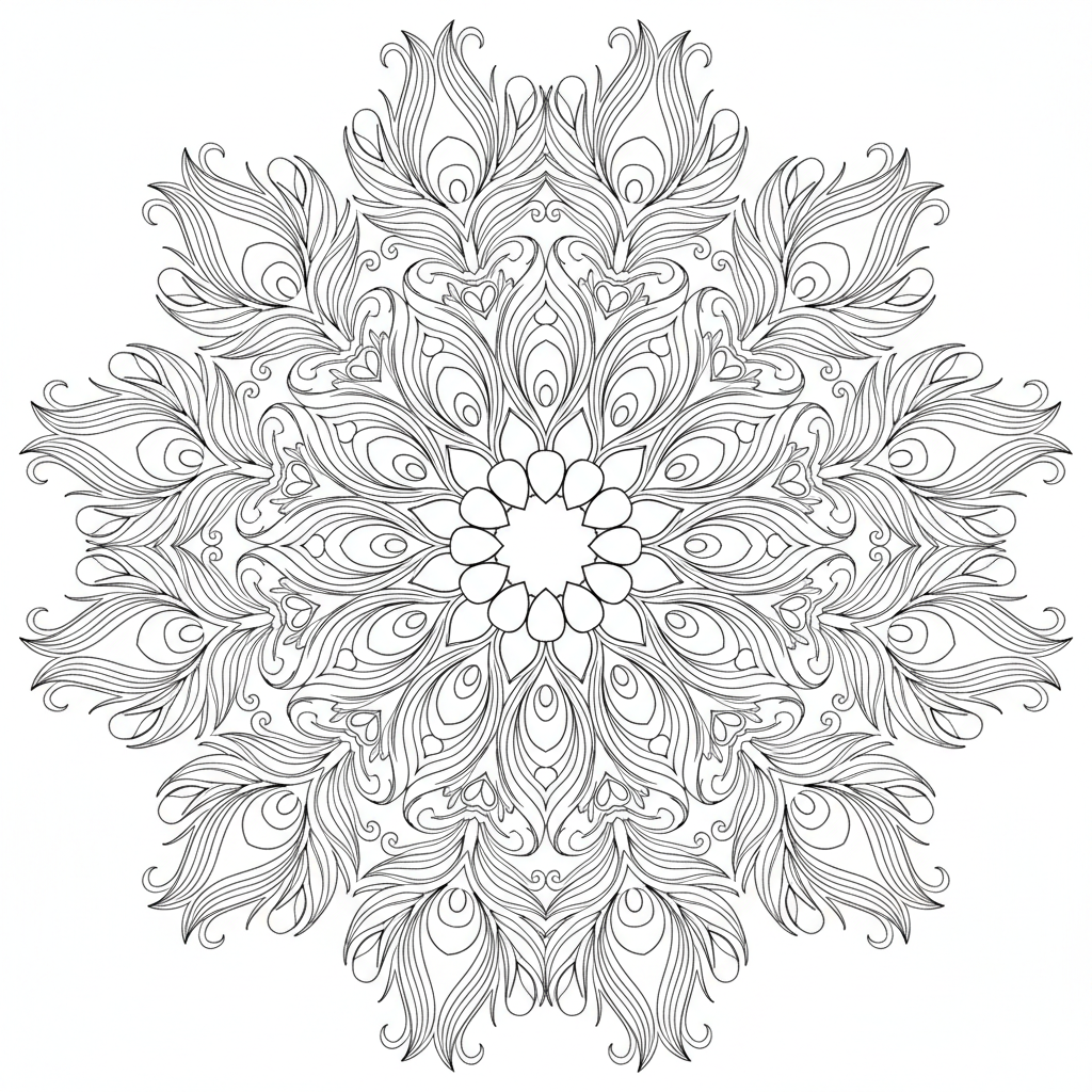 Pfauenfeder-Mandala - Kostenloses druckbares Ausmalbild Pfauenfeder-Mandala - Kostenloses druckbares Ausmalbild