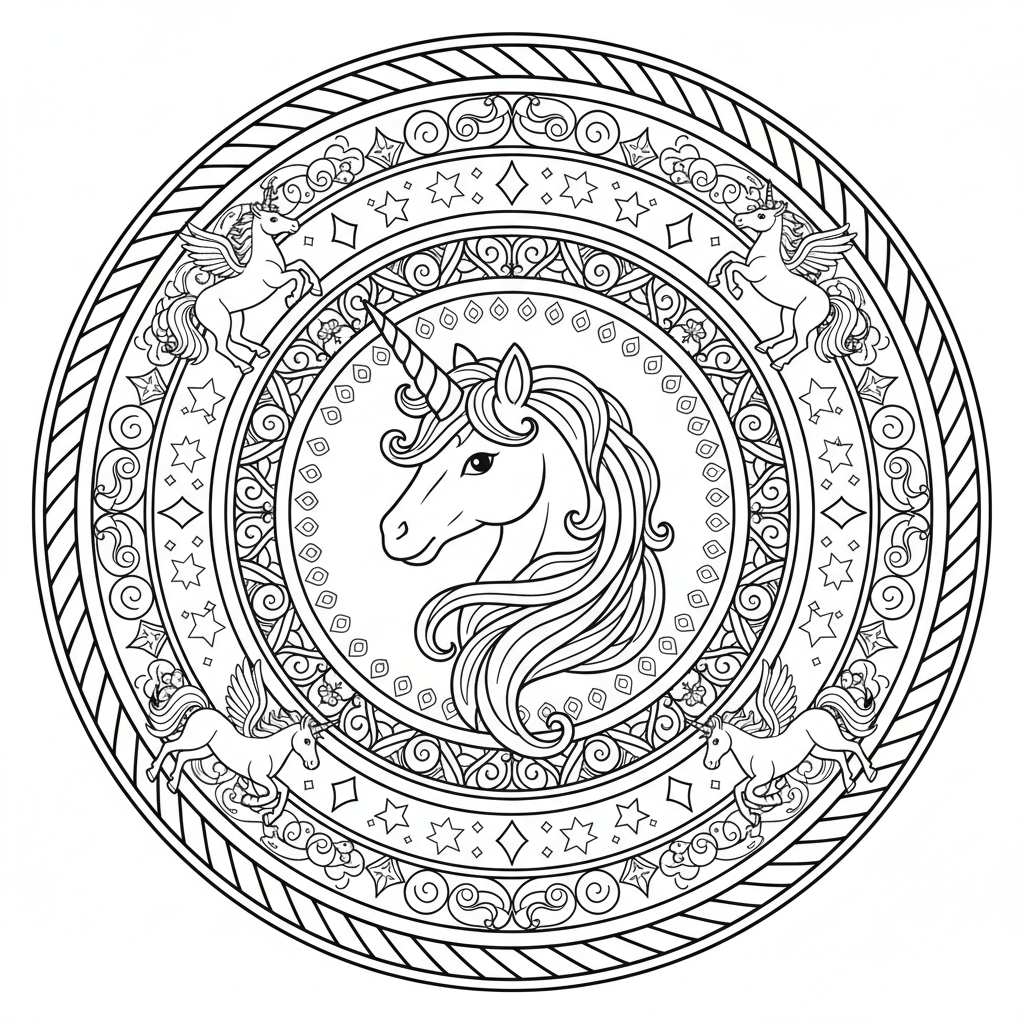 Unicorn mandala magical mythical fantasy pattern - Free Printable Coloring Page Unicorn mandala magical mythical fantasy pattern - Free Printable Coloring Page