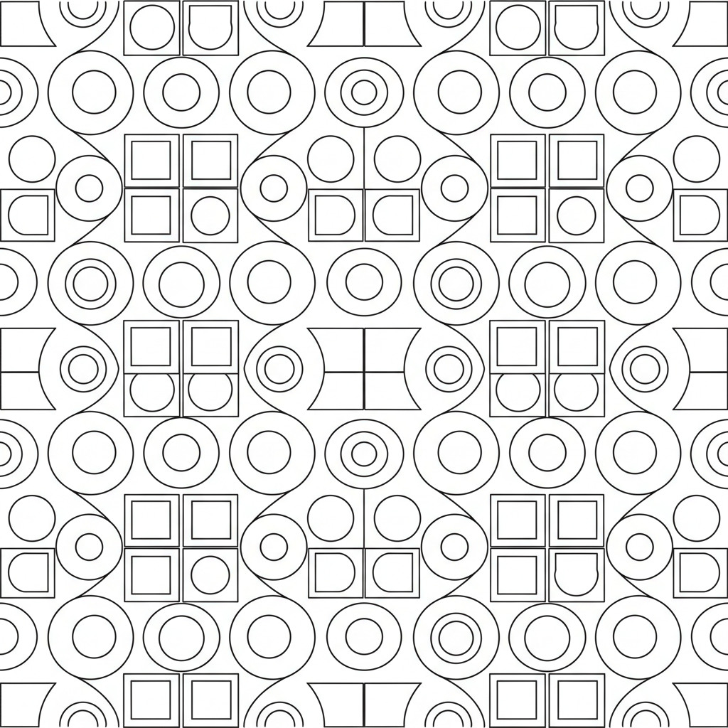 Geometriska former cirkel fyrkant triangel arrangerade i mönster - Gratis utskrivbar målarbild Geometriska former cirkel fyrkant triangel arrangerade i mönster - Gratis utskrivbar målarbild