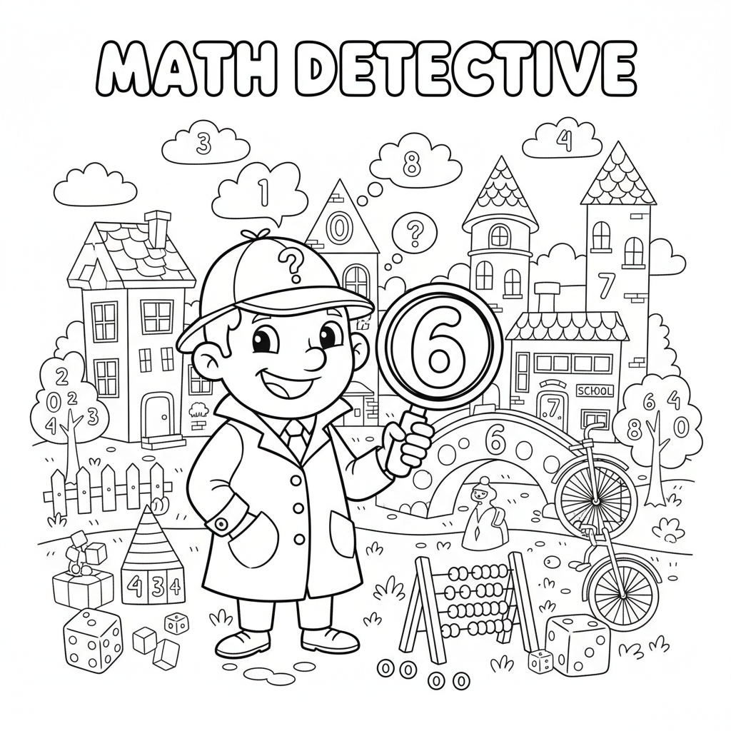 Mattedetektiv hittar dolda siffror i bildscen - Gratis utskrivbar målarbild Mattedetektiv hittar dolda siffror i bildscen - Gratis utskrivbar målarbild