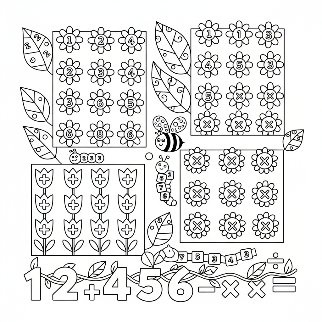 Matteträdgårdsblommor arrangerade i lika grupper matriser - Gratis utskrivbar målarbild Matteträdgårdsblommor arrangerade i lika grupper matriser - Gratis utskrivbar målarbild