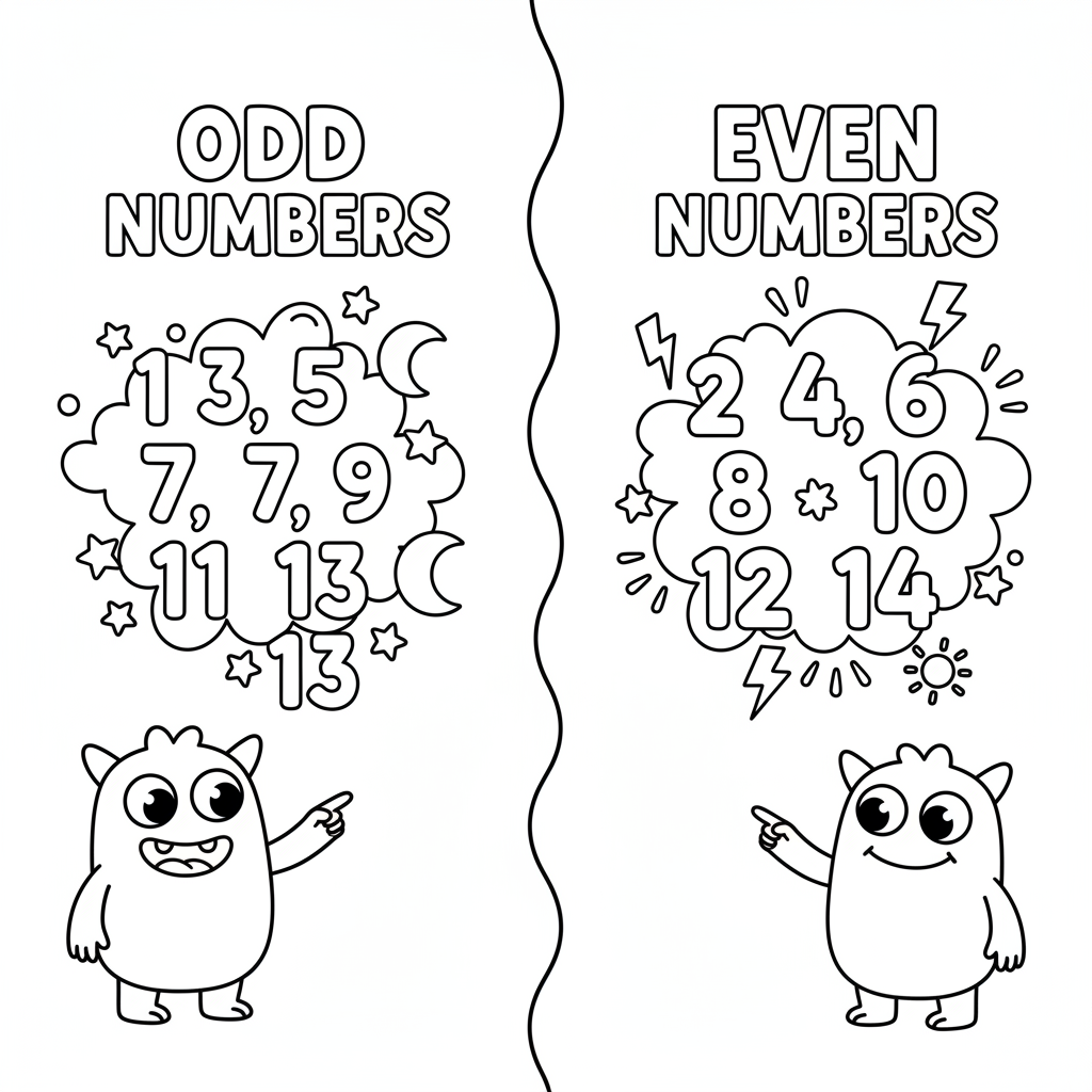 Oneven en even getallen gesorteerd in twee groepen. - Gratis afdrukbare kleurplaat Oneven en even getallen gesorteerd in twee groepen. - Gratis afdrukbare kleurplaat