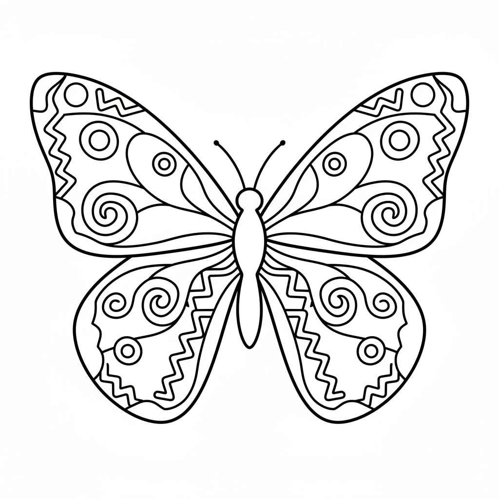 Symmetry butterfly with matching patterns on both wings - Free Printable Coloring Page Symmetry butterfly with matching patterns on both wings - Free Printable Coloring Page