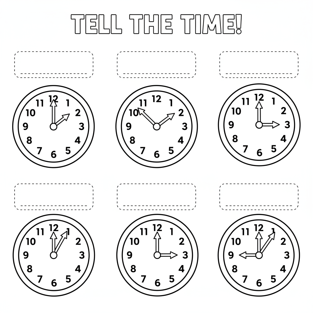 Telling time clock faces showing different hours practice - Free Printable Coloring Page Telling time clock faces showing different hours practice - Free Printable Coloring Page