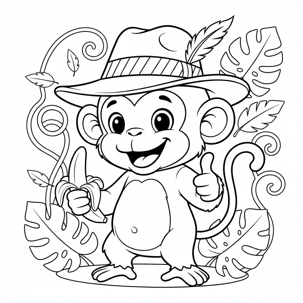 Cartoon Monkey With Hat - Free Printable Coloring Page Cartoon Monkey With Hat - Free Printable Coloring Page