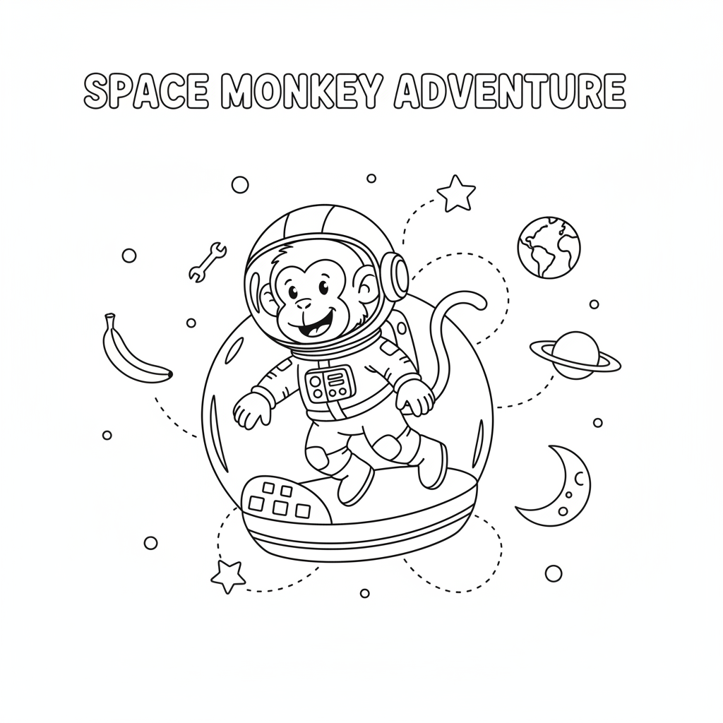 Mono astronauta flotando en una cápsula espacial sin gravedad - Free Printable Coloring Page