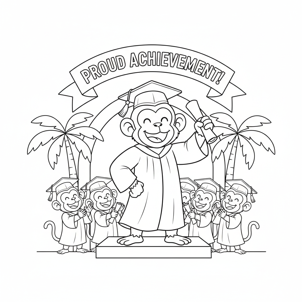 Apa examensceremoni mössa stolt prestation - Gratis utskrivbar målarbild Apa examensceremoni mössa stolt prestation - Gratis utskrivbar målarbild