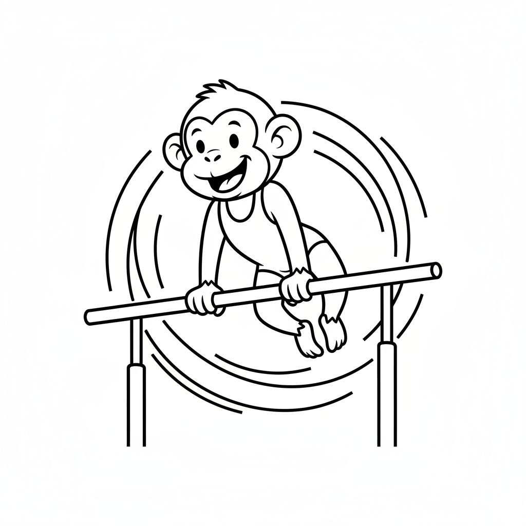 Monkey gymnast swinging bars acrobatic athletic - Free Printable Coloring Page Monkey gymnast swinging bars acrobatic athletic - Free Printable Coloring Page