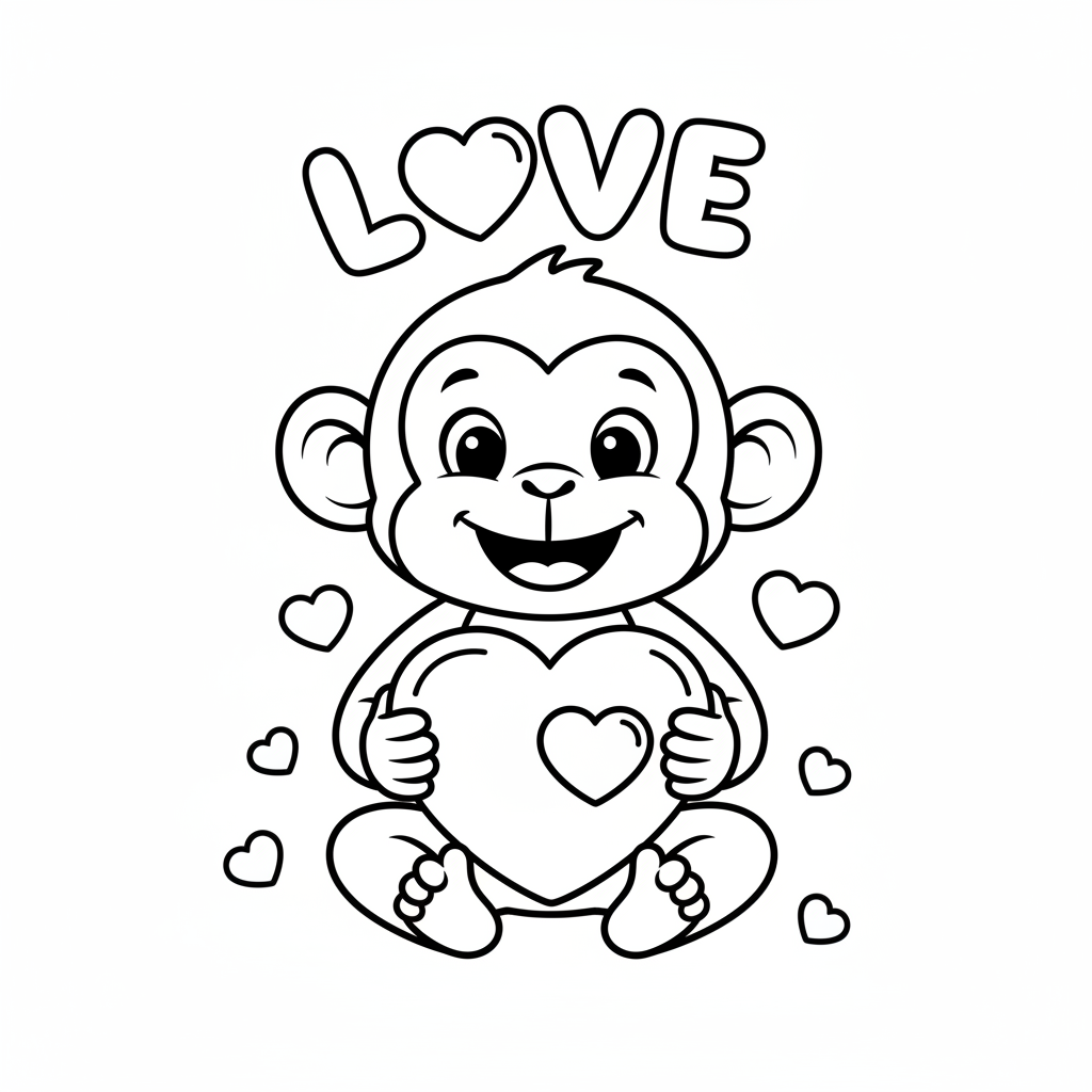 Apa alla hjärtans dag hjärta kärlek romantisk söt - Gratis utskrivbar målarbild Apa alla hjärtans dag hjärta kärlek romantisk söt - Gratis utskrivbar målarbild