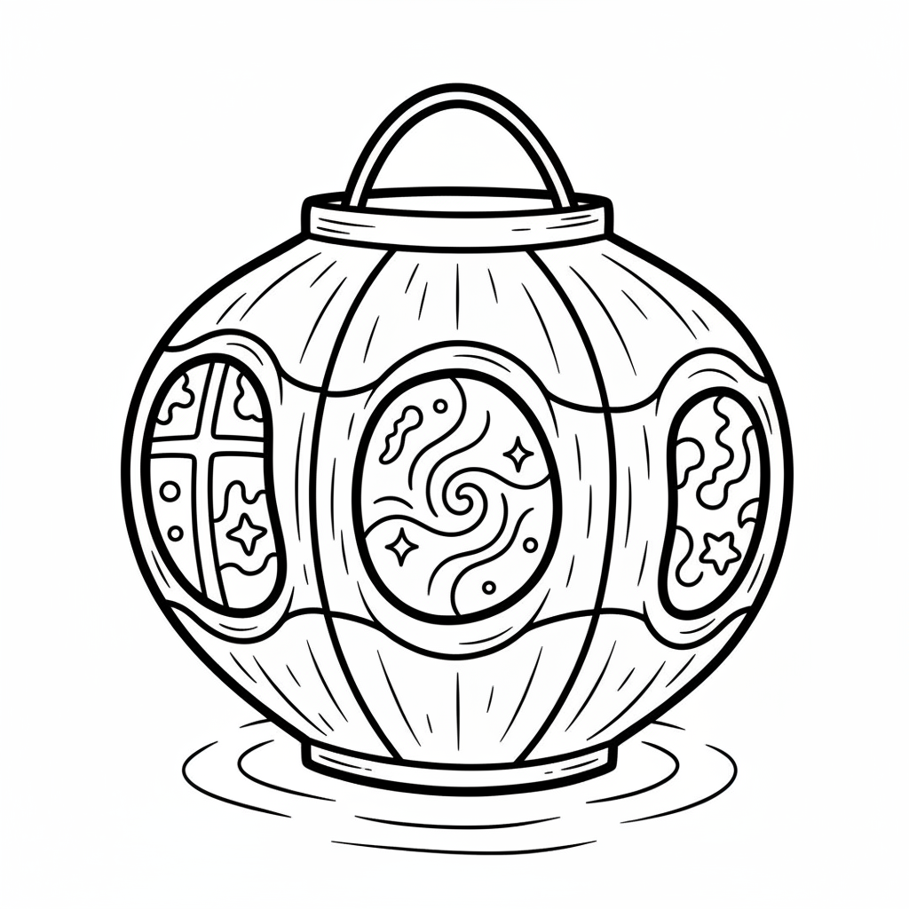 Linterna de papel artesanal con forma de frasco lunar que emite luz brillante - Página para colorear gratis