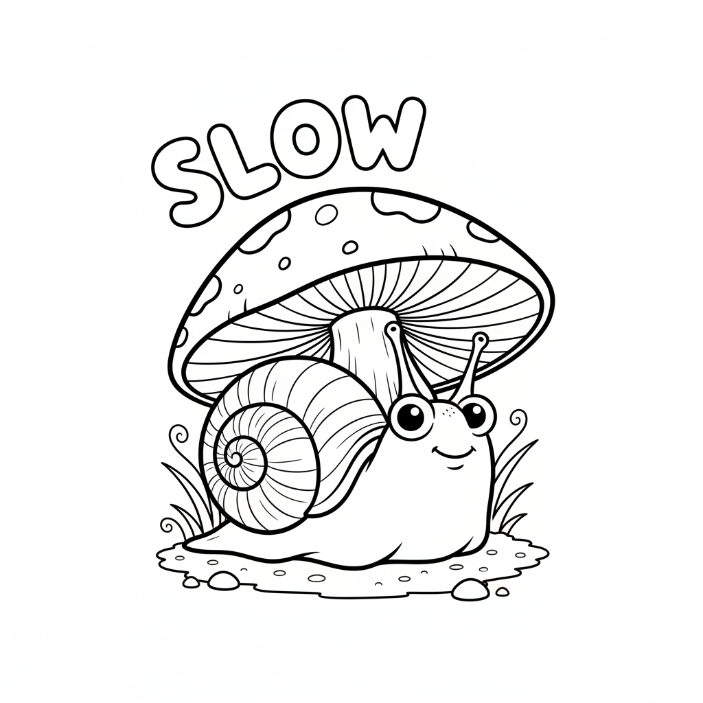 Mushroom snail friend resting top shell slow - Free Printable Coloring Page