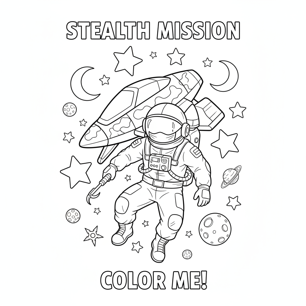 Ninja astronaut space stealth mission stars - Free Printable Coloring Page