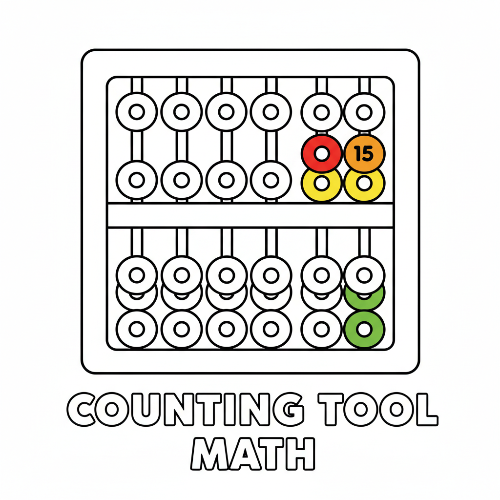 Telraam met kleurrijke kralen die het telhulpmiddel illustreren. - Gratis afdrukbare kleurplaat