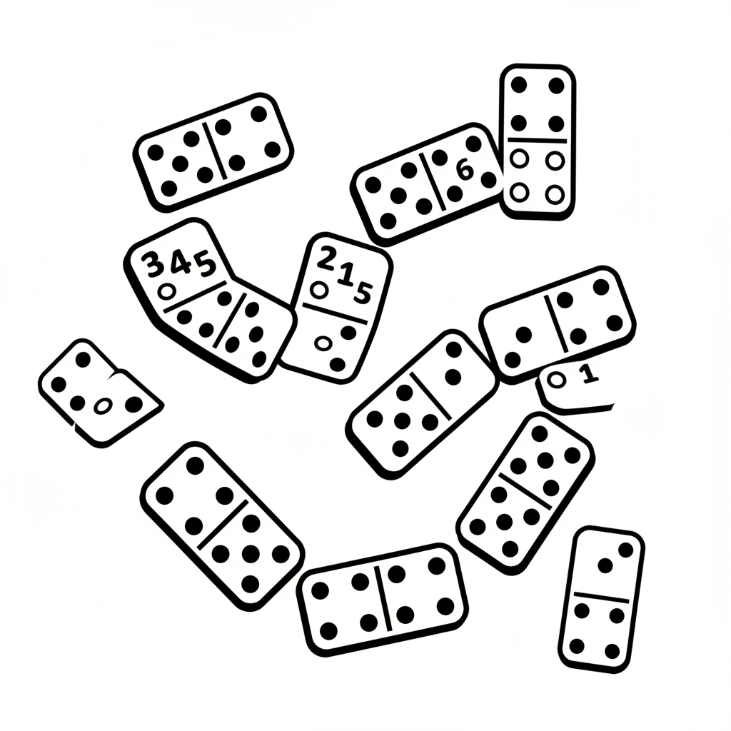 Dominostenen die verschillende getallencombinaties weergeven - Gratis afdrukbare kleurplaat