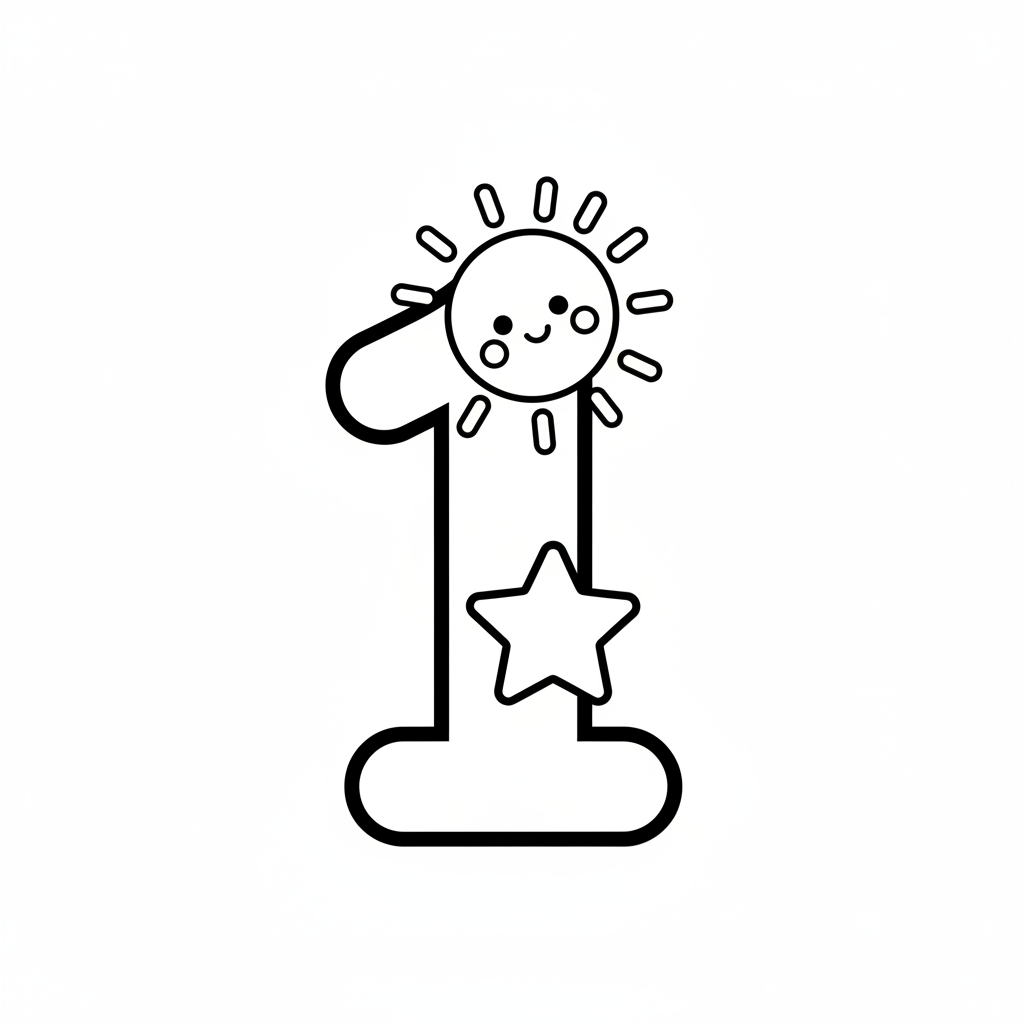 Numero 1 decorato con un sole e una stella singola - Disegno da colorare gratuito Numero 1 decorato con un sole e una stella singola - Disegno da colorare gratuito