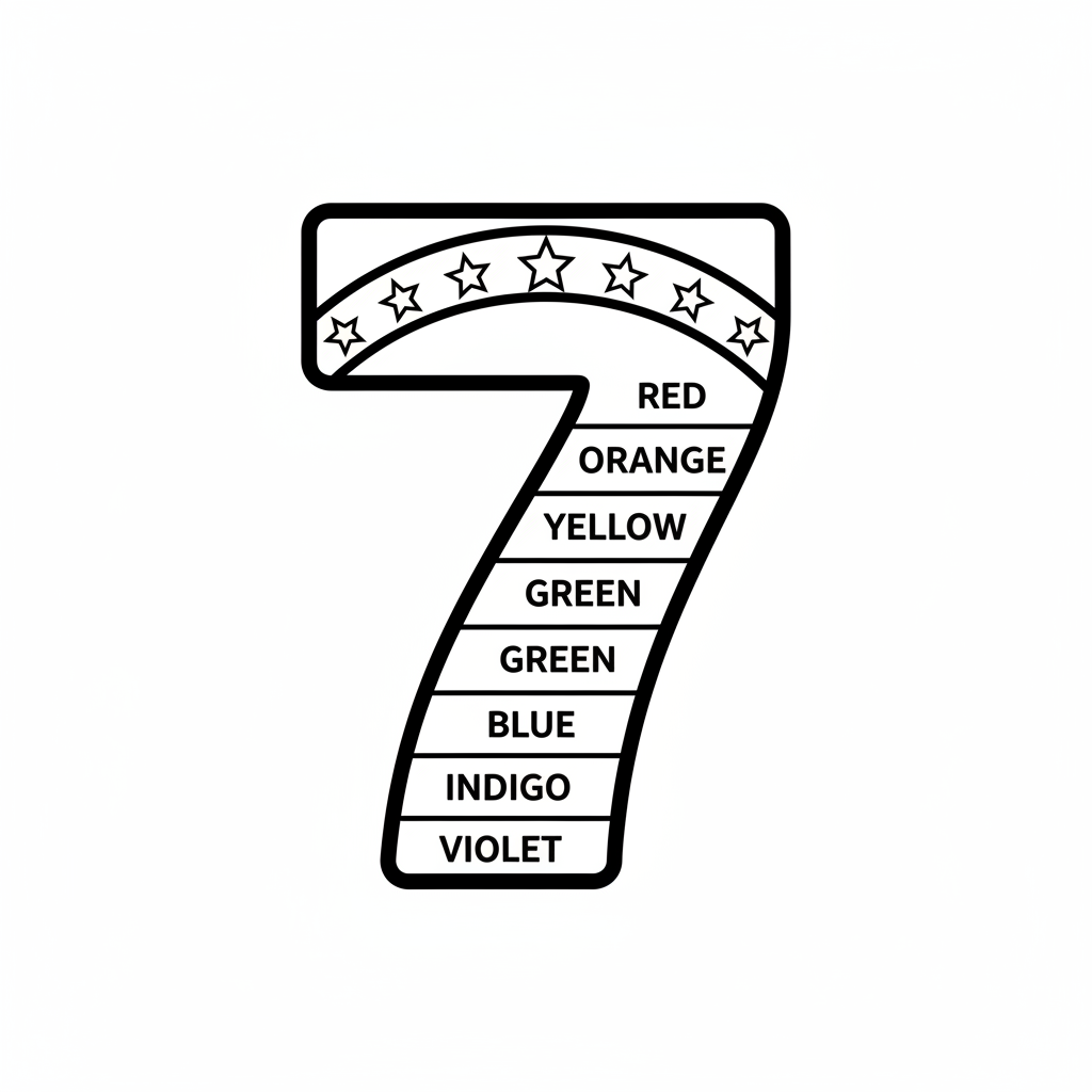 Number 7 featuring seven rainbow colors in arc design - Free Printable Coloring Page Number 7 featuring seven rainbow colors in arc design - Free Printable Coloring Page