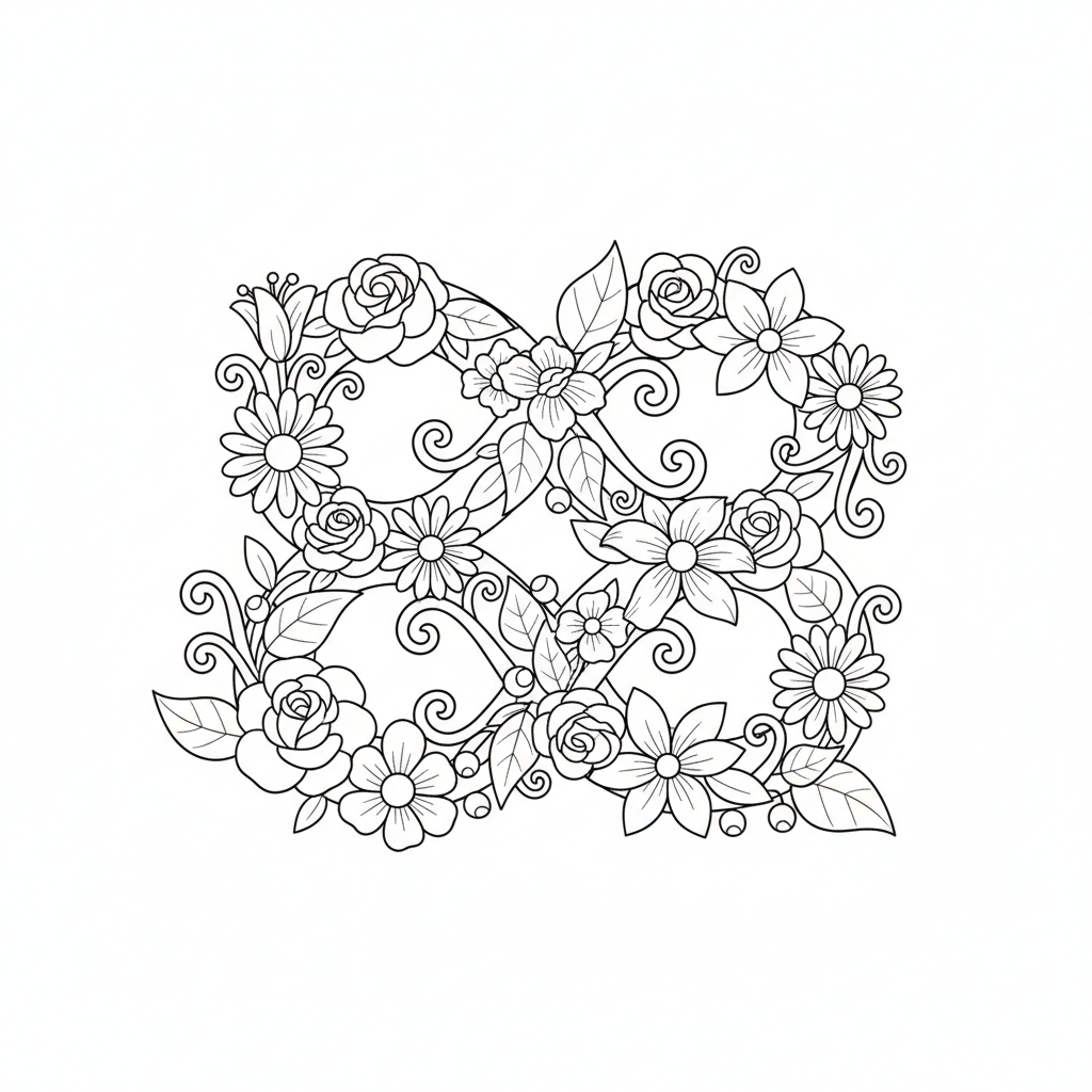 Number 8 designed as infinity symbol with flowers - Free Printable Coloring Page Number 8 designed as infinity symbol with flowers - Free Printable Coloring Page