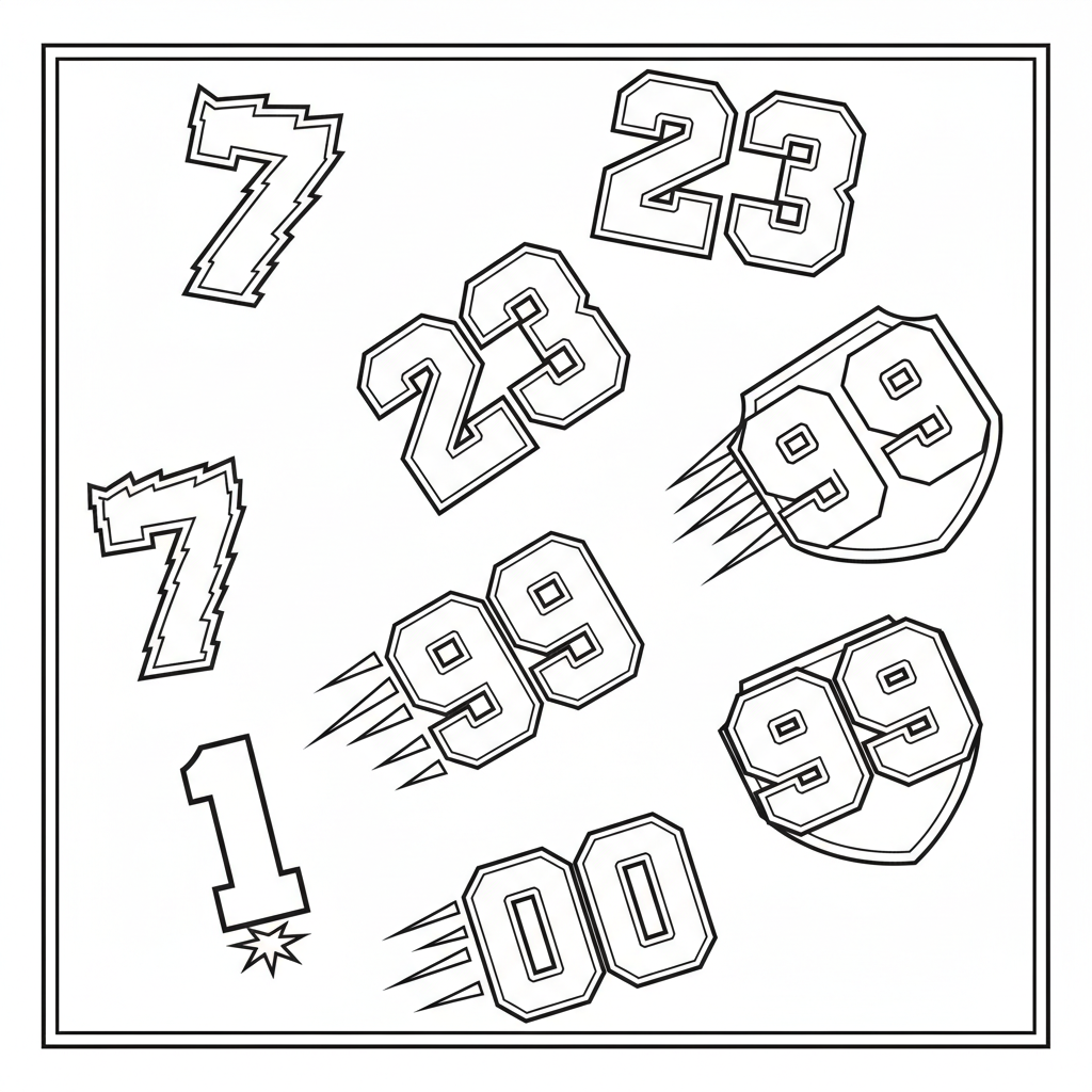 Numeri delle maglie sportive in un carattere sportivo audace - Disegno da colorare gratuito