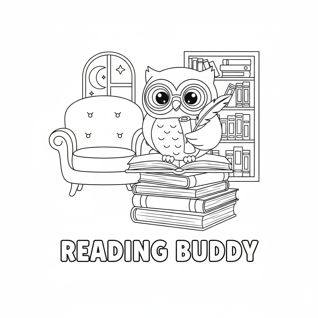 Marque-page hibou coin lecture compagnon de bibliothèque - Coloriage gratuit à imprimer Marque-page hibou coin lecture compagnon de bibliothèque - Coloriage gratuit à imprimer