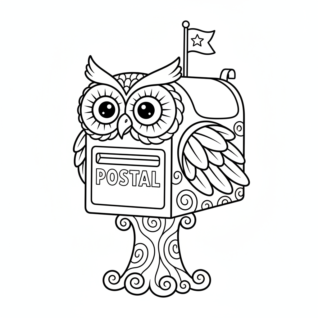 Boîte aux lettres hibou au design unique et créatif pour la maison. - Free Printable Coloring Page Boîte aux lettres hibou au design unique et créatif pour la maison. - Free Printable Coloring Page