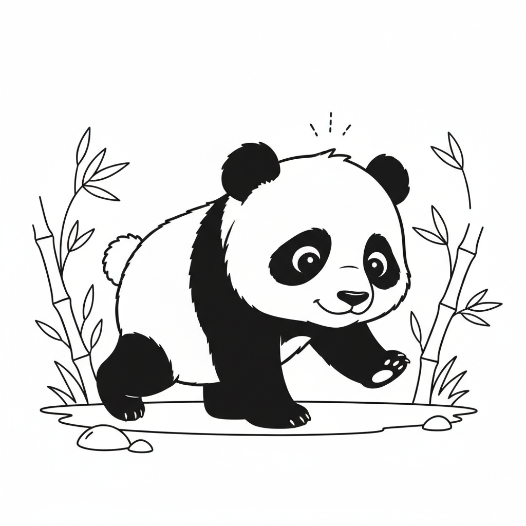 Baby panda taking first steps wobbly and adorable - Free Printable Coloring Page Baby panda taking first steps wobbly and adorable - Free Printable Coloring Page