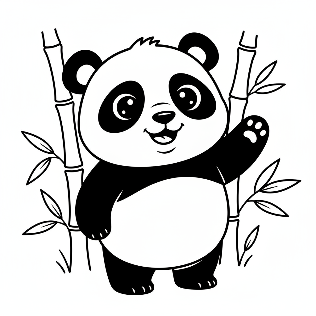 Cute cartoon panda with big eyes waving hello - Free Printable Coloring Page
