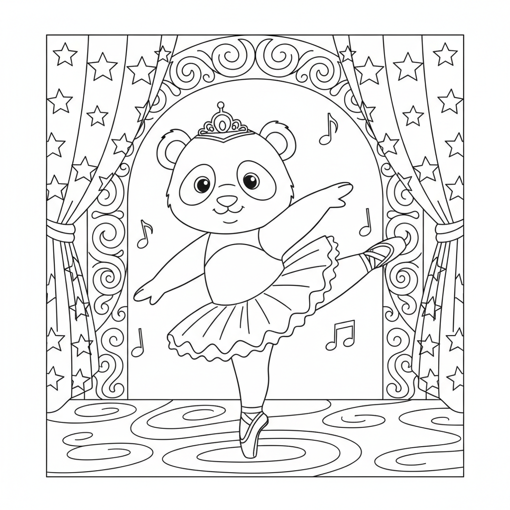 Panda ballet dancer performing on stage elegant beauty - Free Printable Coloring Page Panda ballet dancer performing on stage elegant beauty - Free Printable Coloring Page