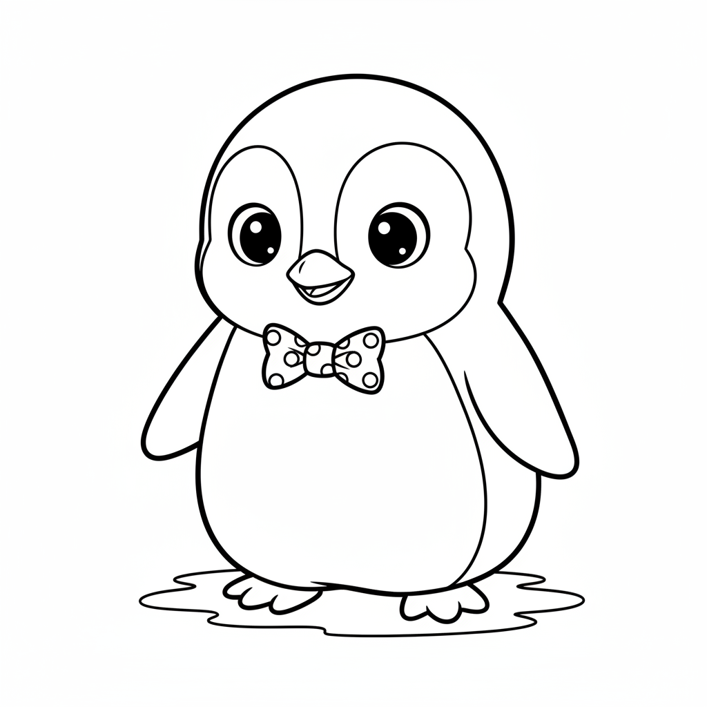 Cute cartoon baby penguin with big eyes and a tiny bow tie - Free Printable Coloring Page Cute cartoon baby penguin with big eyes and a tiny bow tie - Free Printable Coloring Page