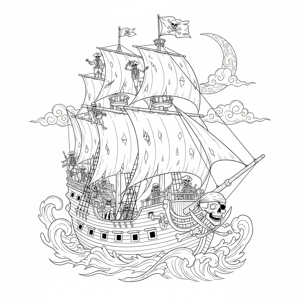 Scheletro pirata nave fantasma - Disegno da colorare gratuito Scheletro pirata nave fantasma - Disegno da colorare gratuito